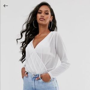ASOS sheer white surplice bodysuit